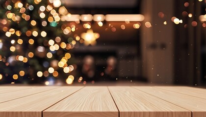 Christmas background with wooden table top