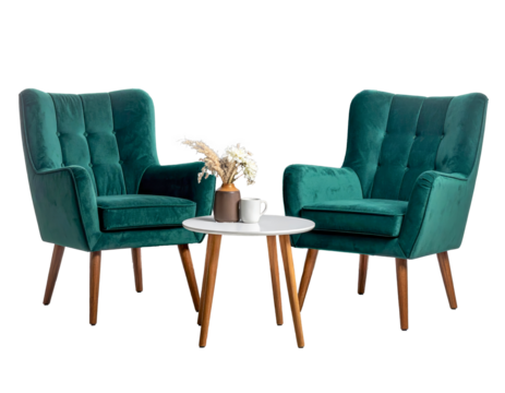 Two armchairs and table   isolated on transparent background. 