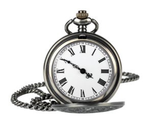 Vintage alarm pocket watch isolated on transparent background