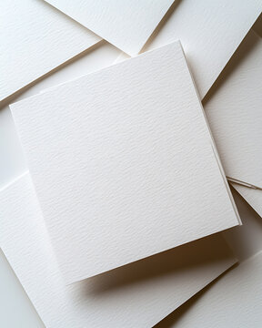 Crisp white paper pile, soft shadows and subtle texture, perfect for crafting or design mockups. Offers a blank canvas, pristine and modern, for creative uses.