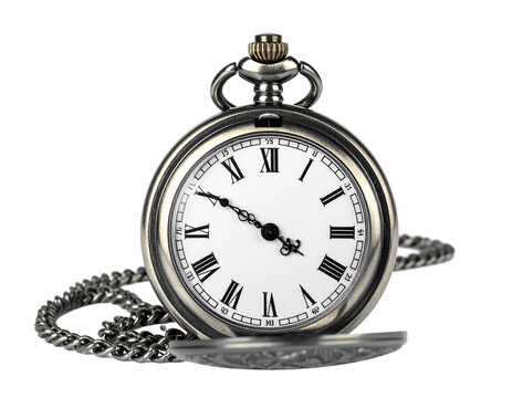 Vintage alarm pocket watch isolated on transparent background