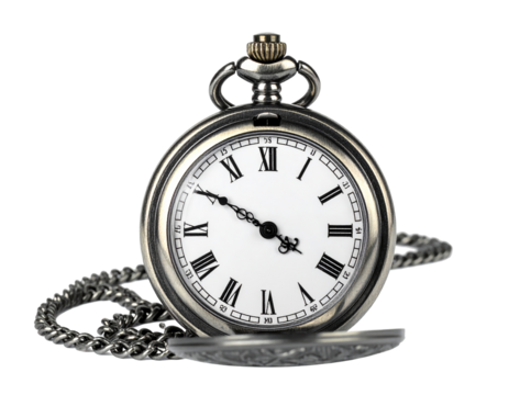 Vintage alarm pocket watch isolated on transparent background