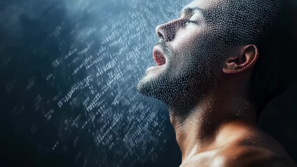 Refreshing shower experience with cascading water over relaxed man