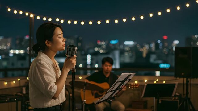 Outdoor Musicians Performing at Night