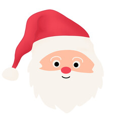 Cute Santa Claus head PNG with red hat and white beard, perfect for Christmas cards and digital designs.