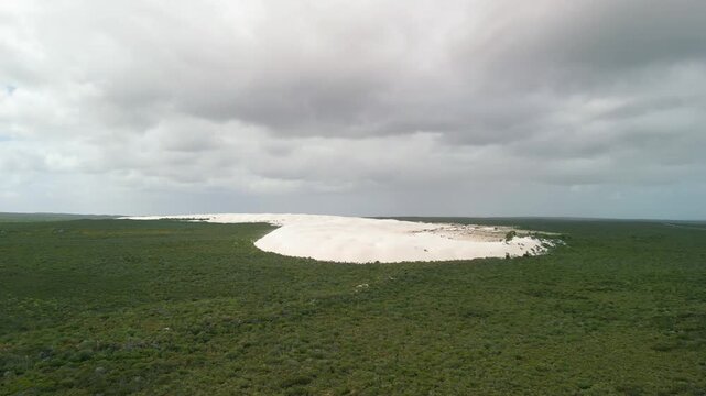 Breathtaking aerial shot of the golden sand dunes at Lancelin, Western Australia
