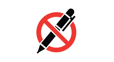 A black pen with a red prohibition symbol over it