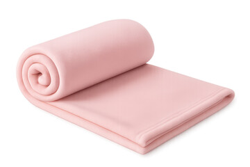 Pink fleece blanket being unrolled, soft textile material background