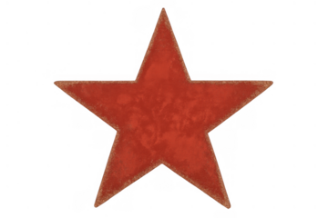 Red star symbol representing communism, socialist ideology, and the former soviet union world power, transparent background