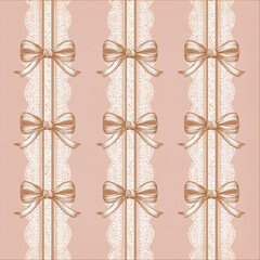 Feminine design with beige ribbons and lace elements on pink