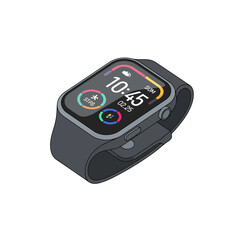 Clean Isometric Vector Illustration of Modern Digital Watch with Multi-Color Accents