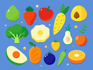 Vibrant Vector Set: Vegan Fruits and Vegetables Illustration