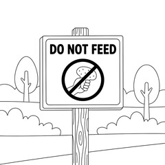 Naklejka premium A sign that says DO NOT FEED with a crossedout hand holding food, coloring page for kids