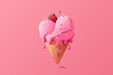 Pink Strawberry Ice Cream Cone with Generative AI Artistry