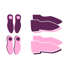 Pair of ballet slippers and dress shoes icons on white background, graphic design © Anwari