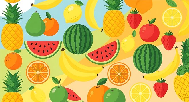 Vibrant Assortment of Fresh Tropical and Citrus Fruits Pattern.
