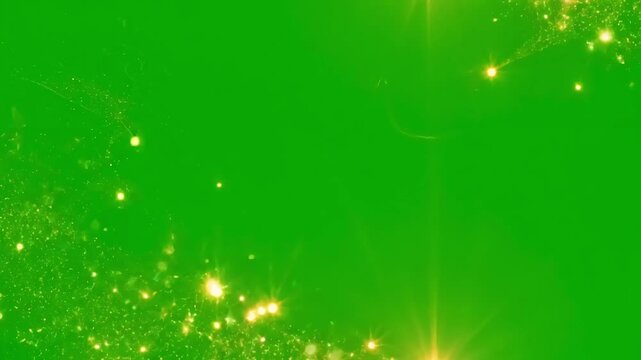 Cascading Shimmering Stream with glowing golden sparkle animation on green screen background for magical holiday videos distortion, overlay, glitch, static noise, scan lines black background, 4k