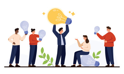 Business team brainstorming with leader presenting creative solution, symbolizing expertise, innovation, and professional advice in a collaborative meeting setting, isolated on white background vector