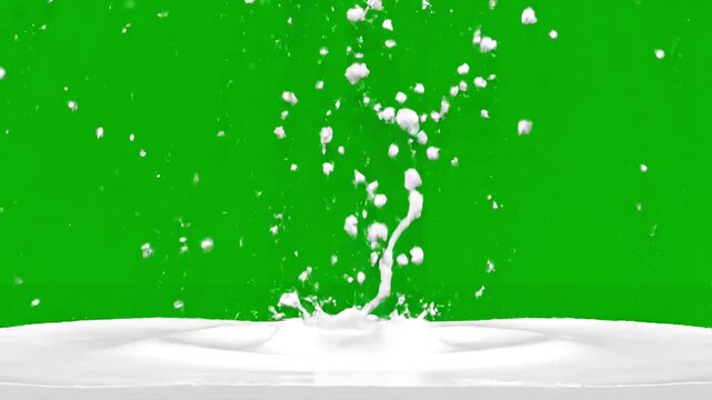 3D Animated Effects with milk splash on green screen and transparent background animation of white liquid chroma key alpha channel prores 4444 in 4k uhd resolution included distortion, overlay