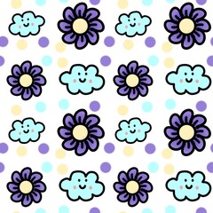 Seamless Purple and Blue Flower Pattern – Cute Floral Vector Design for Textile, Wallpaper, and Decorative Projects
