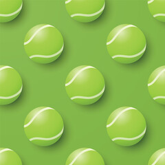 3d Tennis Ball Seamless Pattern, Vector Illustration. Green Vector Background with 3d Tennis Balls. Repeat Tile for Sports Design, Tennis Ball Pattern for Textile, Packaging, Gift Wrap, Fabric