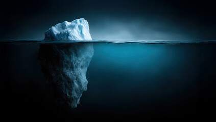 an iceberg floating in the dark ocean