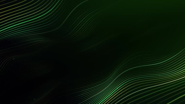 Abstract digital data wave with glowing particles and dynamic lines on a dark background. Green screen. Looping presentation. Deep green wavy background. Green space background video ecoevent