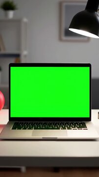 Digital Workspace Solutions with green screen laptop computer sitting on a home work desk next to lamp footage shot red available in 4k and hd download the preview for free distortion, overlay