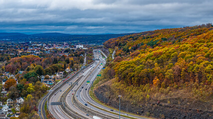 Fall afternoon aerial photo of the Interstate 81 and Route 17 interchange north of Binghamton, NY.