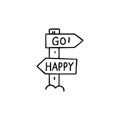 Doodle signpost shows two paths 'Go!' and 'Happy'