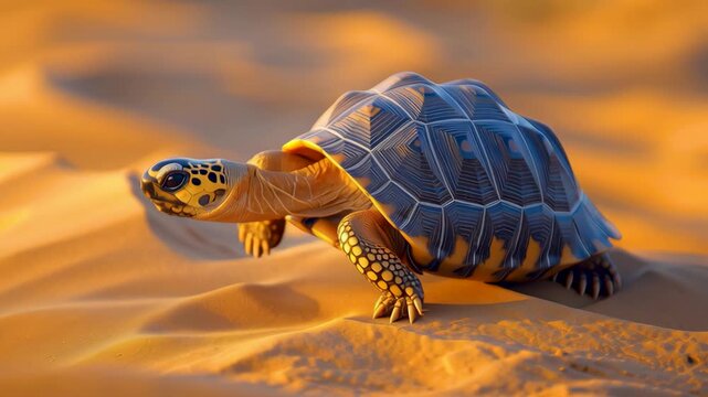 Desert Turtle's Journey: A resilient desert turtle navigates the undulating dunes, its ancient shell contrasting against the warm tones of the sandy landscape.