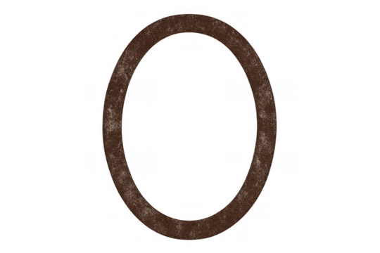 Oval grunge brown rusty frame creating a vintage textured border on transparent background