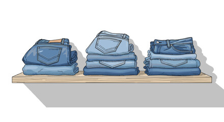 Wall shelf with folded jeans illustration for clothing store design and fashion retail concept