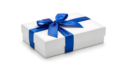 White gift box with blue ribbon representing Boxing Day  