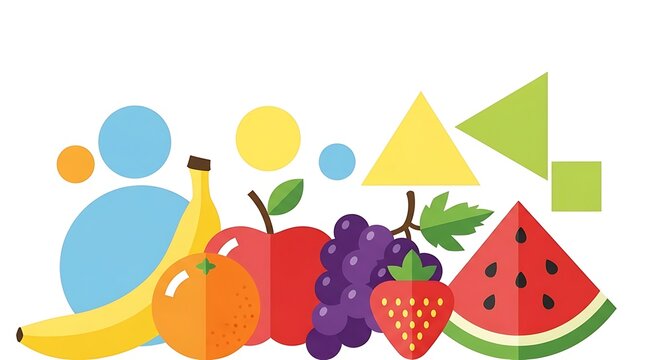 Colorful Assortment of Fruits and Geometric Shapes.
