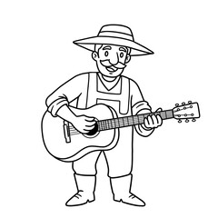 Cartoon farmer playing an acoustic guitar