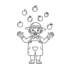 Farmer juggling apples and a strawberry