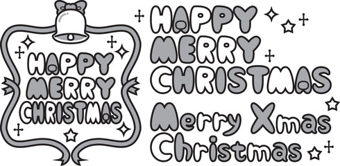 Cute Christmas Lettering Set | Handwritten Calligraphy & Greeting Text for Commercial Design(monochrome)-かわいいクリスマス文字デザインセット｜手書き風・カリグラフィー・商用グリーティング素材(モノクロ)