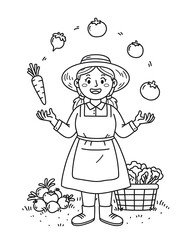 Farmer juggling vegetables