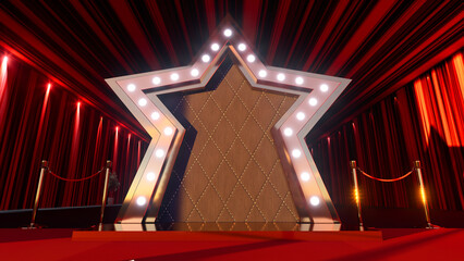 Photocall area with star forme and golden barriers, vip concept