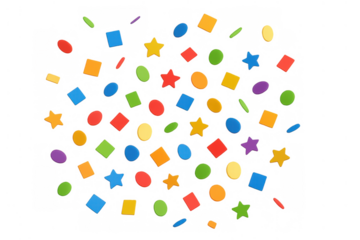 Colorful confetti flying in abstract explosion isolated on transparent background for party celebration