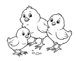 Three cartoon chicks standing together