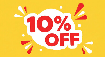 Promotional sale banner with ten percent off discount on yellow background