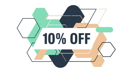 Geometric 10 percent off sale badge isolated on white background