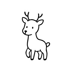 Cartoon deer with small antlers, black and white outline