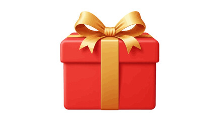Red Gift Box with Gold Ribbon and Bow on White Background