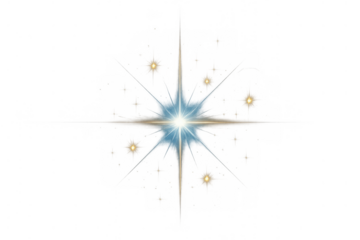 Light flare effect showing star shape, sparkle, and glow with shimmering gold specks on transparent background