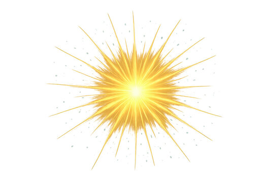 Gold sun glow from center, generating bright light rays and sparkling bokeh particles on a transparent alpha channel