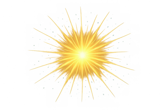 Gold sun glow from center, generating bright light rays and sparkling bokeh particles on a transparent alpha channel - Powered by Adobe