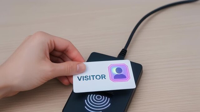 AI cybersecurity threat defense with visitor card and biometric fingerprint system enhancing secure access control in modern office environment